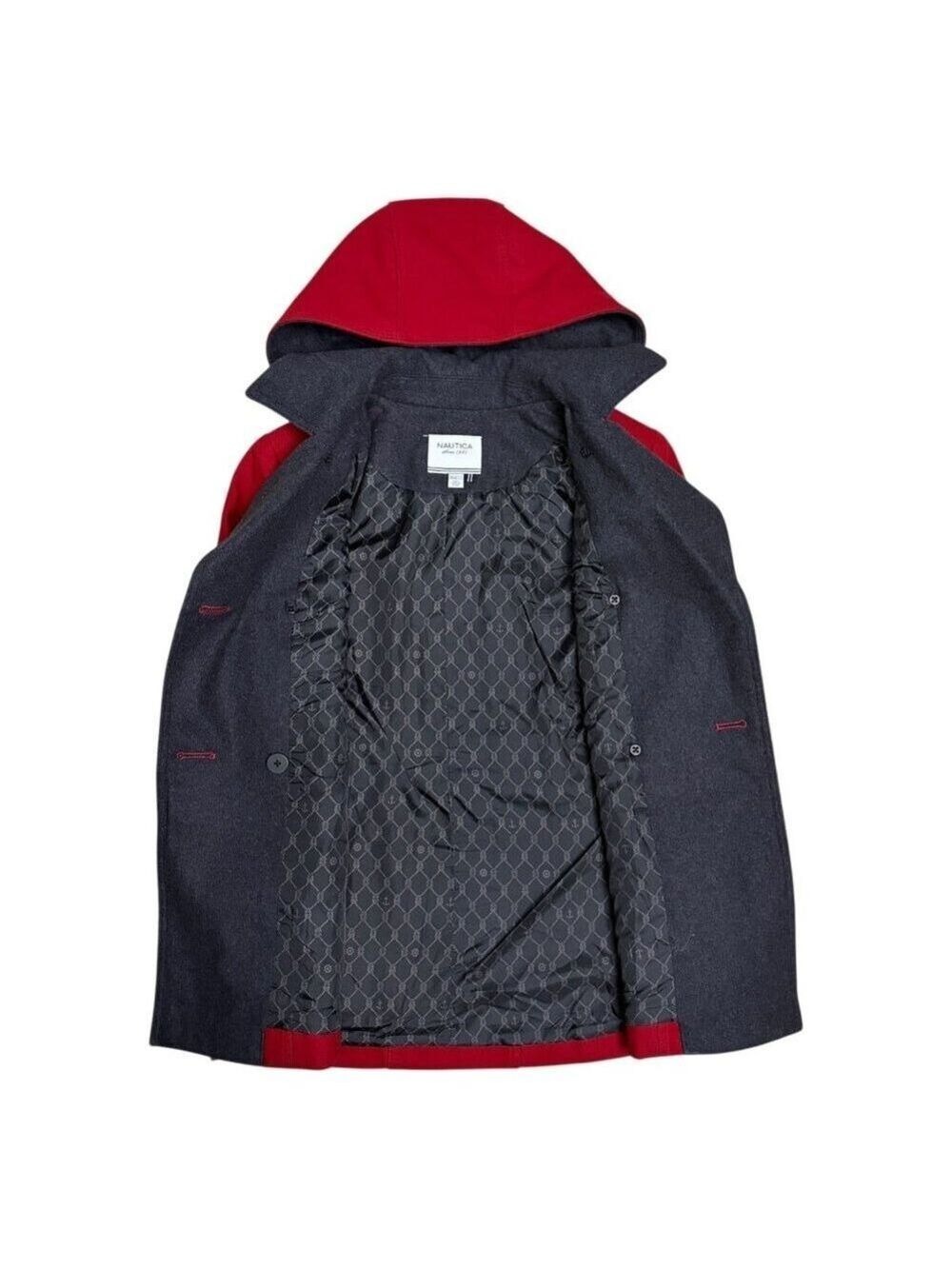 NAUTICA Recycled Wool Blend Winter Designer Casual Red Pea Coat Womens Medium - Picture 6 of 10